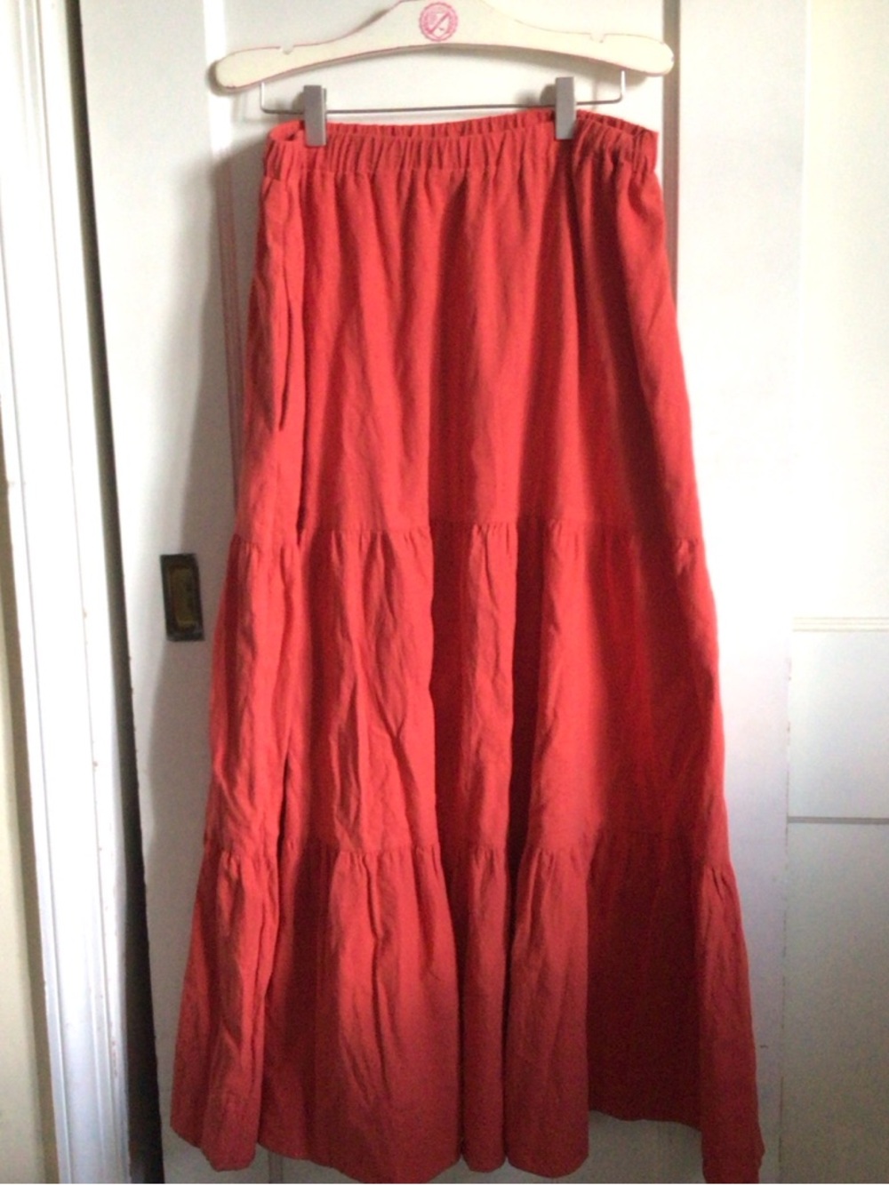 Women’s Tiered Maxi Skirt in Coral Red